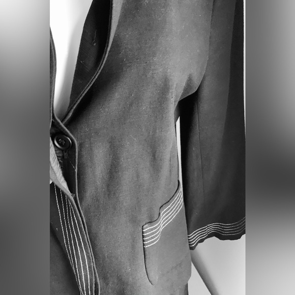 Zara black blazer jacket collared 3/4 sleeves two pockets stich accent US 10 - Picture 8 of 16